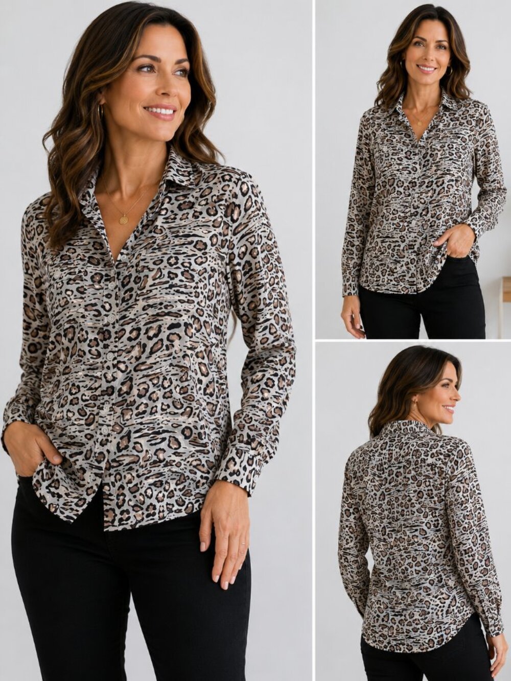 Dora Landa 100% Silk Animal Print Blouse Womens M Leopard Zebra Button Front Top